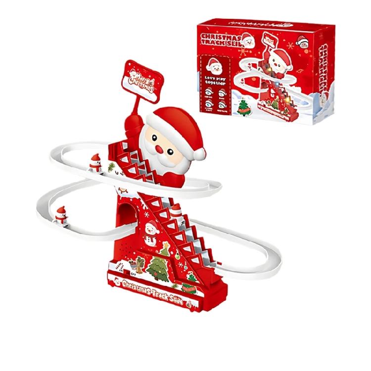 

Stair Climbing Santa with Sliding Track Santa Roller Coasters Toy with Light and Music Christmas Climbing Toy Gift