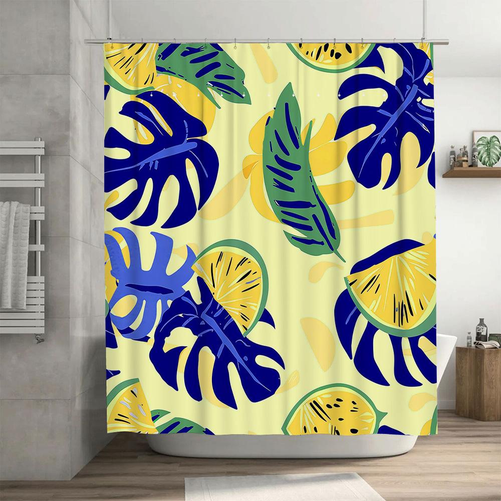Blue Green Lemon Floral Shower Curtain Decorative Bath Liner Waterproof Polyester Bathroom Accessories