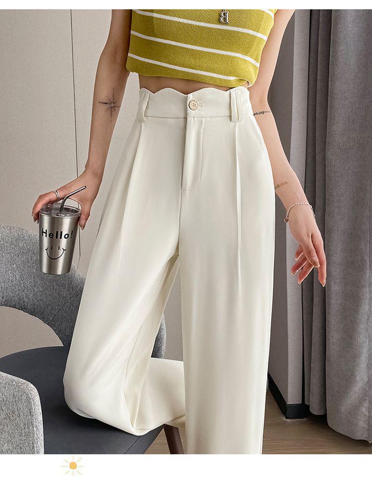 Women's 2026 High-Waisted Ice Silk Pants - Summer Narrow Wide-Leg Design