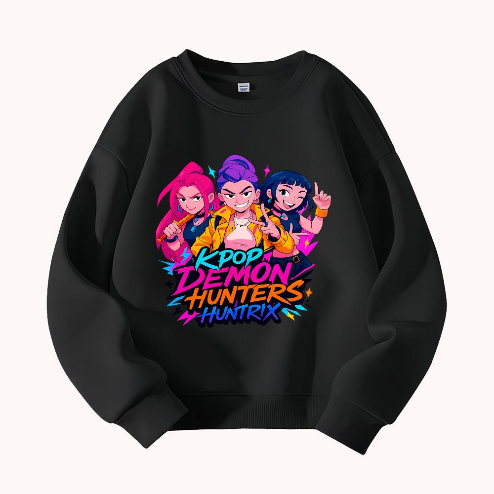 Kpop Dämonenjäger Huntrix Grafikdruck Damen Casual Rundhals Sweatshirt Mode Musik Merchandise Pullover Top