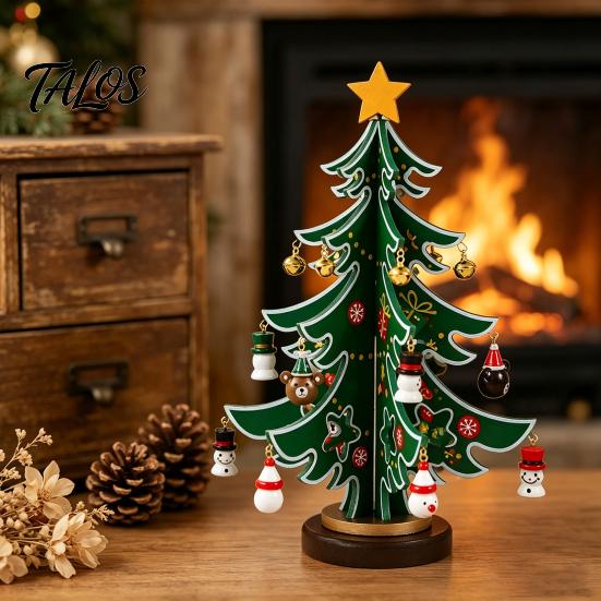 Small Wood Christmas Tree Ornament Wooden Ornaments, 3D Rustic Tabletop Decor Mini Ornaments for Home Desk, Reusable Nordic Style Holiday Centerpiece