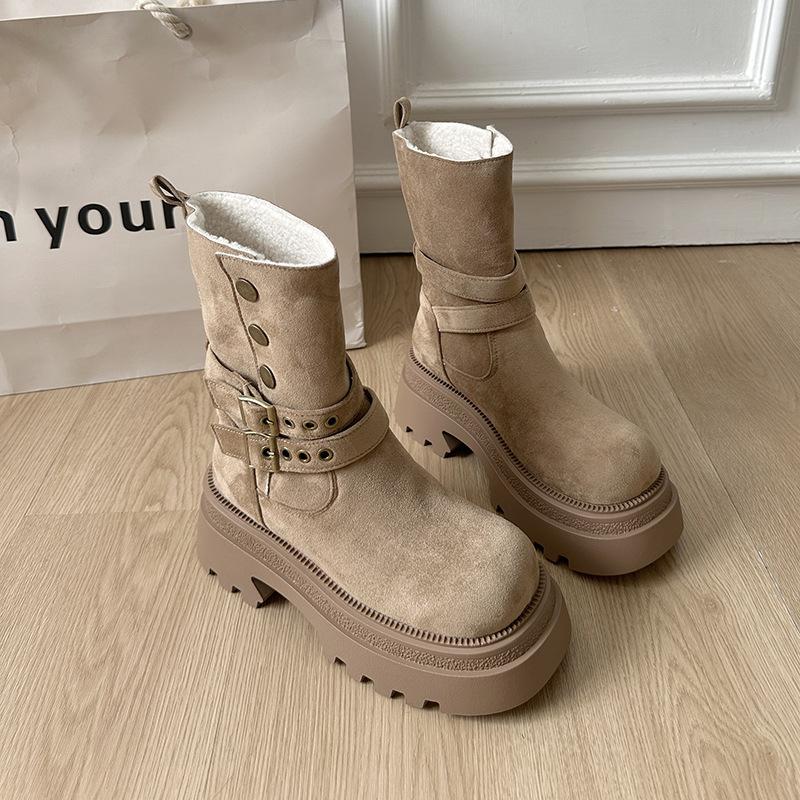 

Women s mid-calf lightweight thick sole winter warm a foot stirrup snow boots padded lining non-slip wear casual sports Martin cotton boots 40 хакі