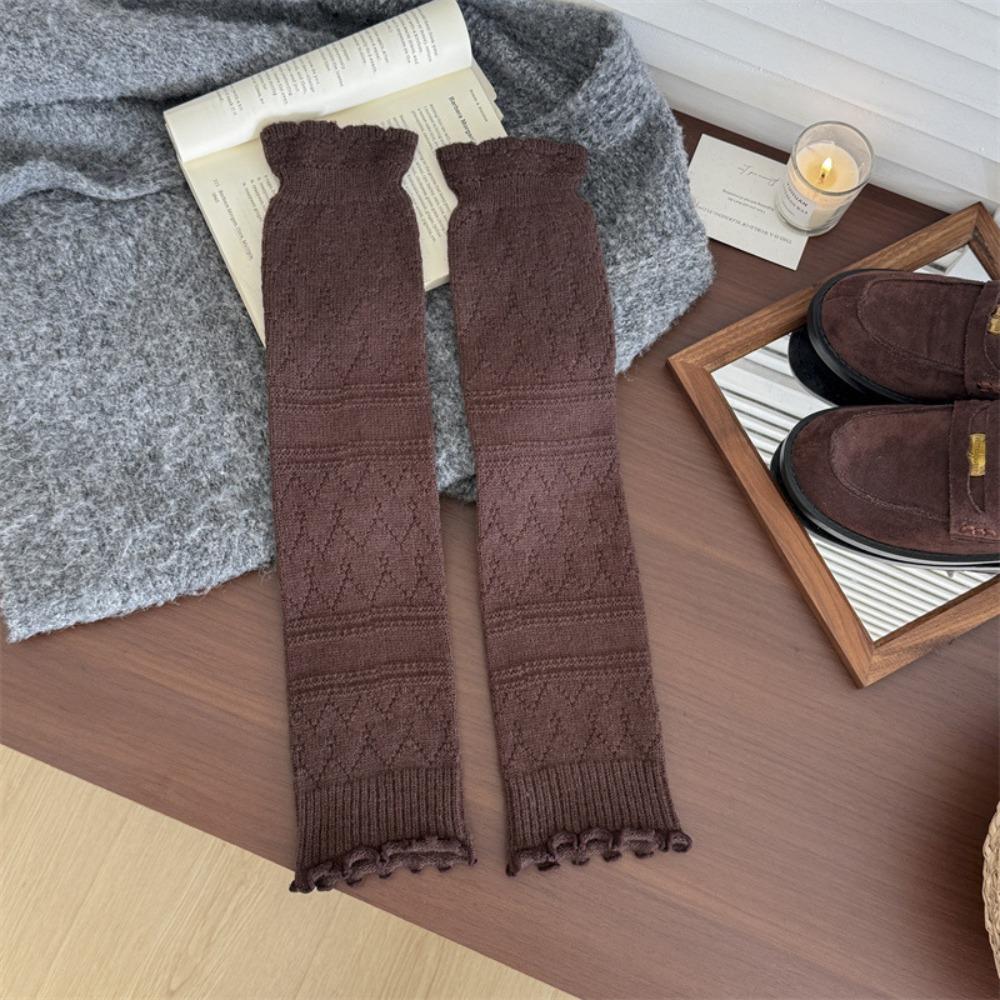 New Snowflake Leg Warmers Knitted Solid Color Lolita Long Socks Lace Keep Warm Mid-Calf Sock Winter