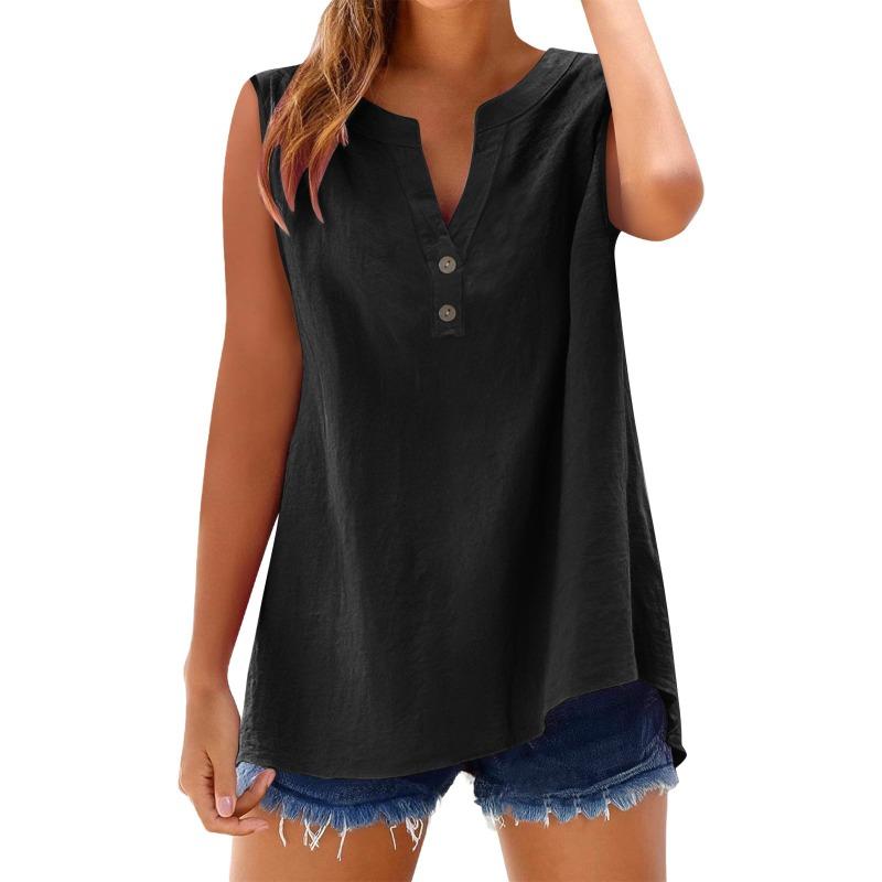 Women's Shirt Summer Fashion Casual Button Loose Sleeveless Bamboo Cotton Top Women's Wear