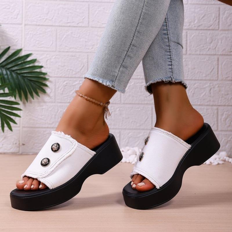 Fashionable New Comfortable Fish Mouth Elegant Flat Shoes Summer Round Toe Sexy Thick Sole Non Slip Casual Women's Slippers