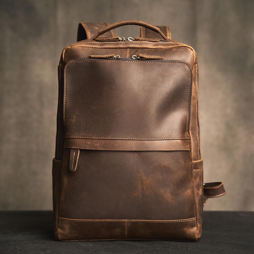 

ZRCX Factory Genuine Leather Retro Backpack Men s Travel Backpack Business Travel Bag Laptop Bag School Bag For 15.6 Inch
