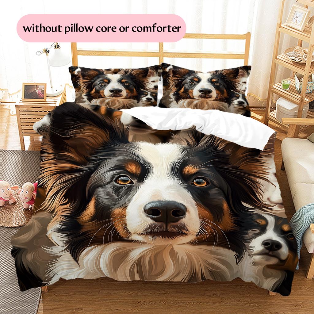 Border Collie Pattern Bedding Home Decoration Birthday Gift (1 * Duvet Cover + 2 * Pillowcase, Without Core)