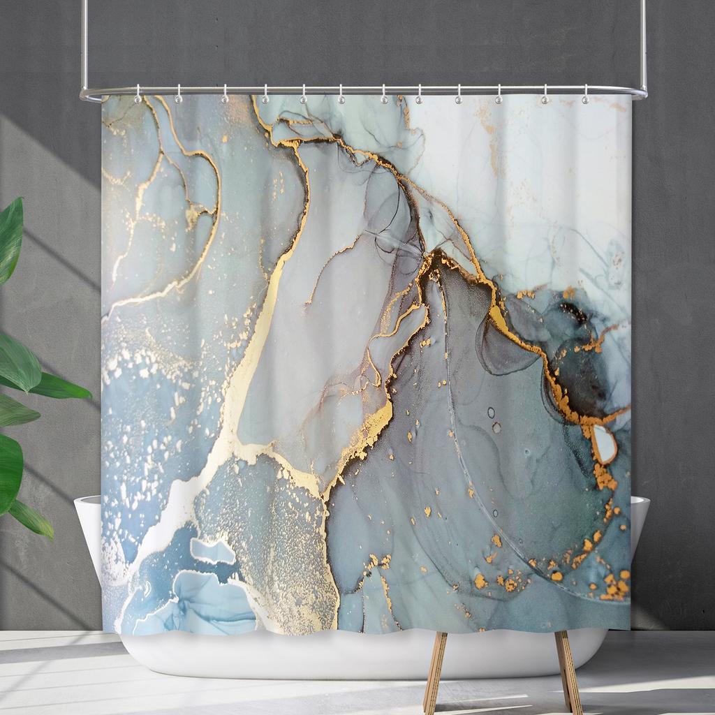 Shower Curtain Waterproof And Mildew-Proof Marble Pattern Bathroom Curtain Shower Curtain Partition Curtain Free Of Punching