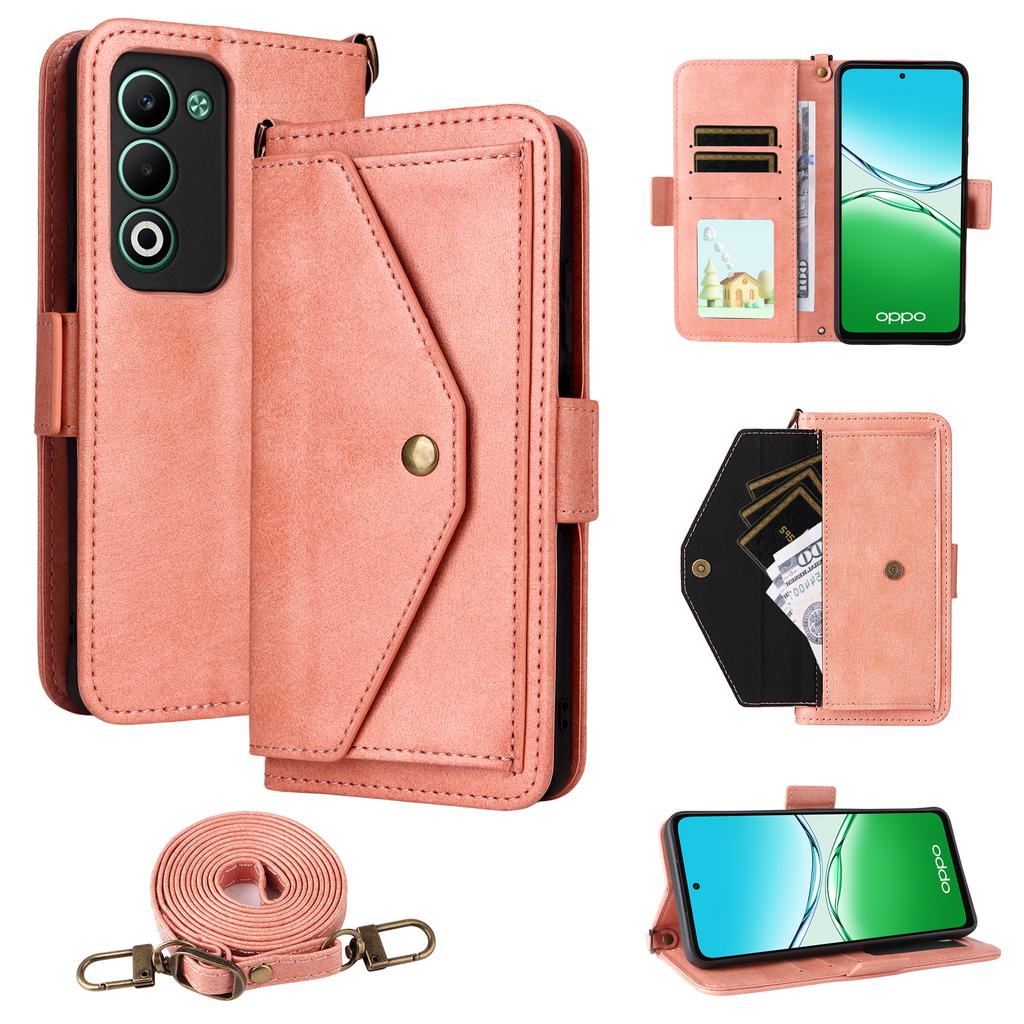 For Oppo A5 5G/4G Leather Case Magnetic Closure Wallet Stand Phone Cover with Crossbody Strap