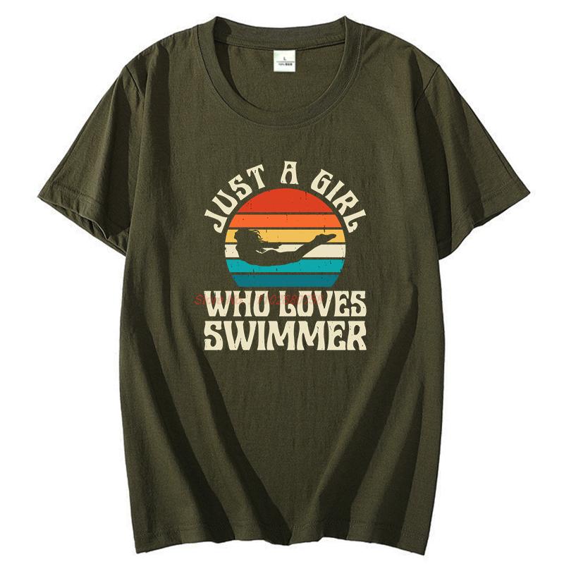 Summer Cotton Short Sleeve Tshirts Funny Swimmer Sport Vintage Swimming Graphic T Shirts Tees Tops Casual Unisex Print T Shirt