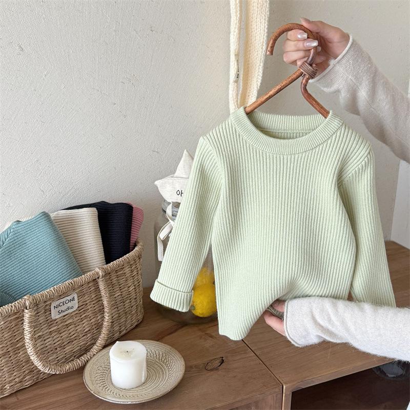 Klučičí a dívčí pletené svetry, univerzální strečové svetry pro dětské oblečení s dlouhým rukávem, jednobarevné, žebrované dětské svetry