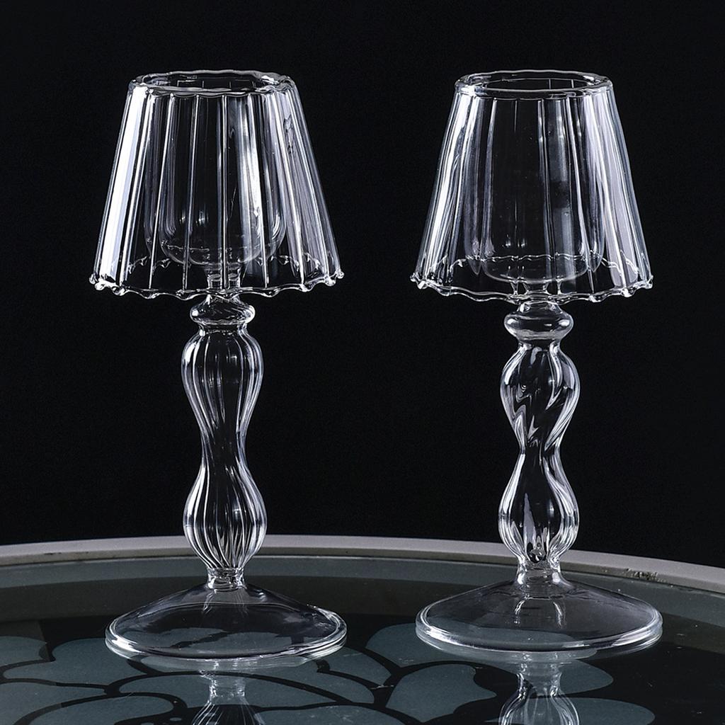 (Vertical Stripe) Transparent Glass Table Lamp Shaped Candlestick, Creative Wedding and Home Decor Ornament