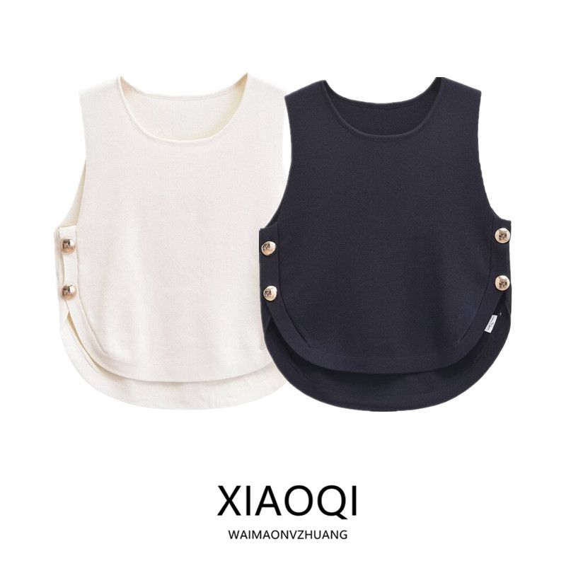 Fashion Style 2024 Summer New Women's Clothing Stylish Easiest for Match Side Button Knitting Vest 9598133