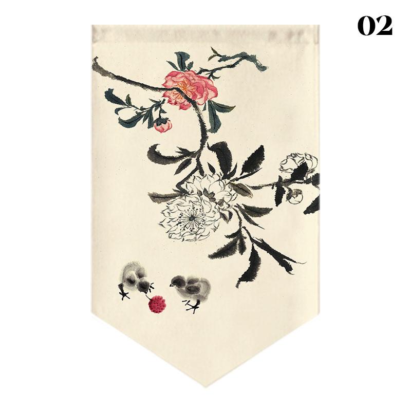 Chinese Landscape Painting Short Curtain Restaurant Cafe Decor Noren Home Window Decor Hanging Half Curtain Kitchen Partition