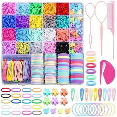 Hair Accessories for Girl, 1543 Pcs Elastic Hair Rubber Bands Set 20 Colors Elastic Hair Ties with Organizer Box Cotton Baby Hai