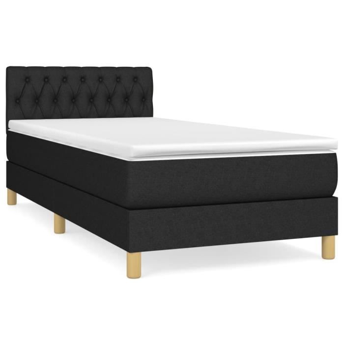 3140827 vidaXL Lit à sommier tapissier avec matelas Noir 90x200 cm Tissu