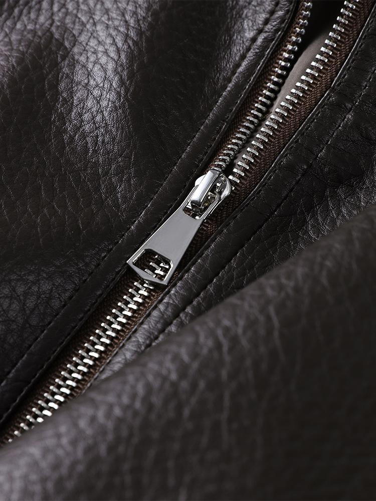 Ladies' Waist Cinched Lapel Leather Jacket Women's Brown Zipper Leather Jacket Windproof Jacket Fashion Style Autumn and Winter