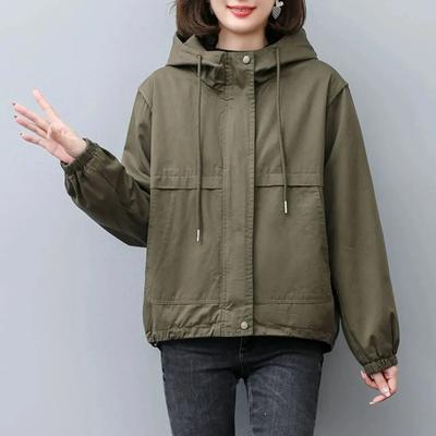 Casual Short Jacket Women's Autumn Hooded Jacket 2025 New Loose Solid Color Top