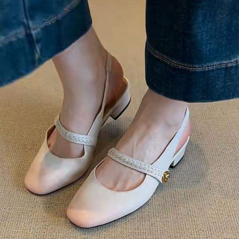 Super soft sheepskin single shoes women's leather thick heel ballet shoes are beautiful and not tired, mid-heel retro Mary Jane shoes