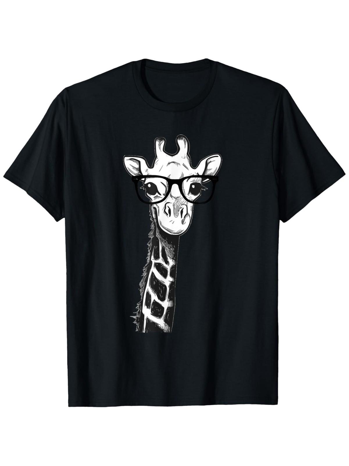 Giraffe with Glasses for Zoo Animal Lovers T-Shirt, Loose style new unisex sho M