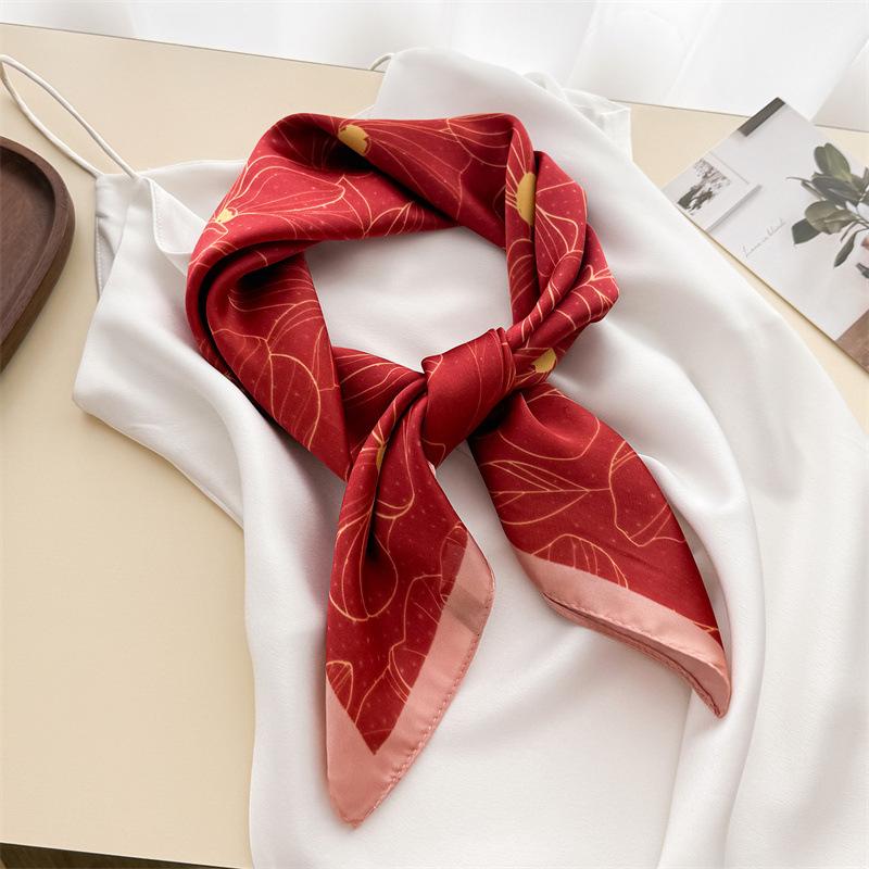 Sketch Flower Simulation Silk Printing Silk Scarf Small Square Scarf Premium Shawl Sunscreen Neck Scarf Headscarf Female