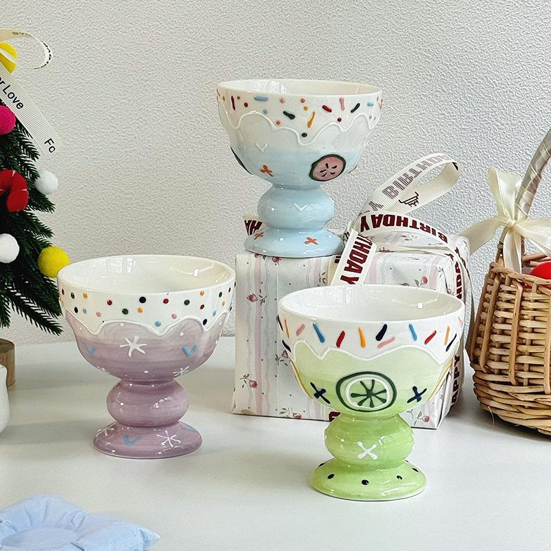 Cute Hand-painted Ice Cream Cup Household Dessert Bowl Yogurt Cup High Value Breakfast Oat Cup Girl Birthday Gift