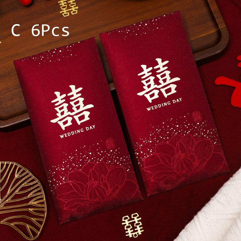 6Pcs Wedding Red Envelopes Chinese Year Decoration Wedding Guests Gift Bags Spring Festival Lucky Money Pockets Hong Bao