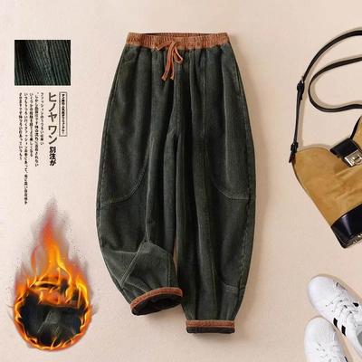 Retro Corduroy Thickened Fleece Women's Casual Pants Harlan Autumn Winter Loose Slimming Artistic Casual Warm Trousers