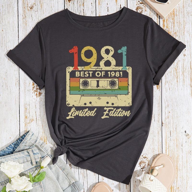 Women's 1981 Cassette Printed Loose Round Neck Short Sleeved T-shirt for Women Shirt