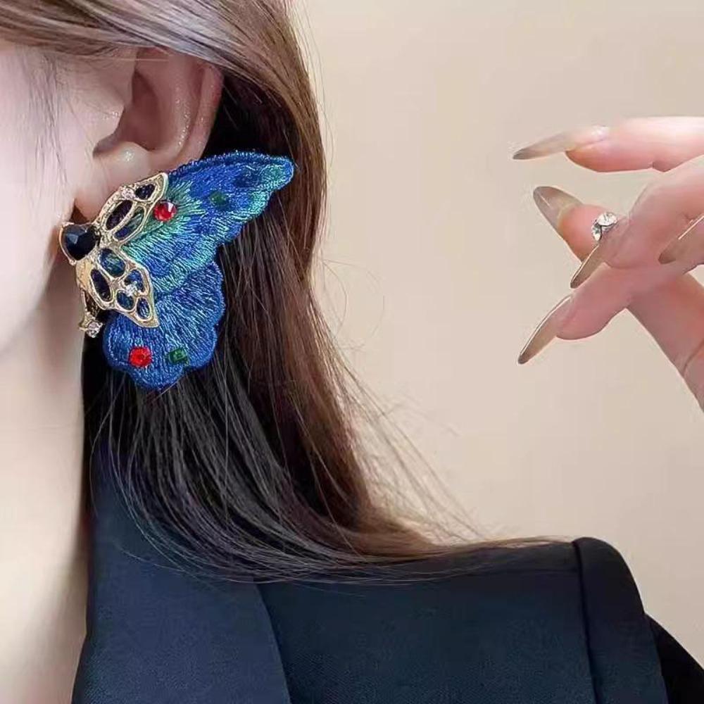 Luxury Embroidery Butterfly Earrings Exaggerated Delicate Earrings for Women Gifts