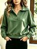 Women S Loose Fit Buttoned Lapel Solid Color Long Sleeve Sweatshirt