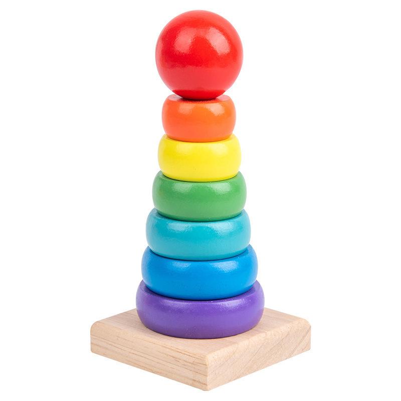 Rainbow Tower Rainbow Set of Columns Stacking Music Children's Early Education Educational Toys Color Quantity Cognition Wooden Rings