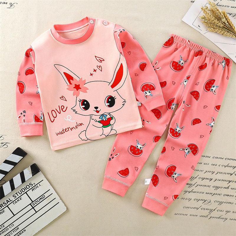 2026 Summer Children Long Sleeve Pant Underwear Set Baby Spring O-Neck Cartoon Cotton Pajama Set Home Wear Clothing for Girl Boy