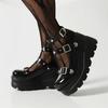 Czarne damskie buty na obcasie z koturnami, platforma, gruba podeszwa, koturny, obuwie imprezowe, buty gotyckie, damskie, wiosna 2025