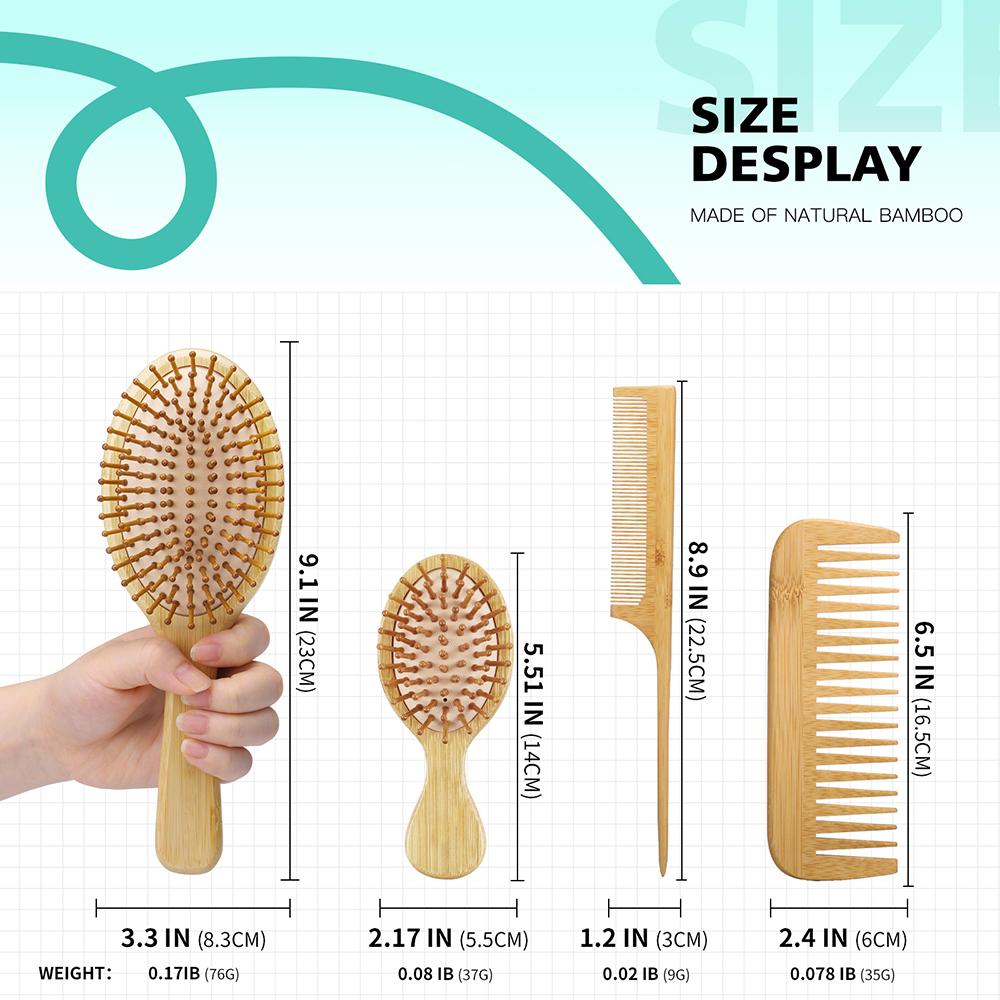 4pcs/Set Bamboo Wooden Hairdressing Comb Air Cushion Comb Wide Tooth Hair Comb Rat Tail Comb Holiday Gift