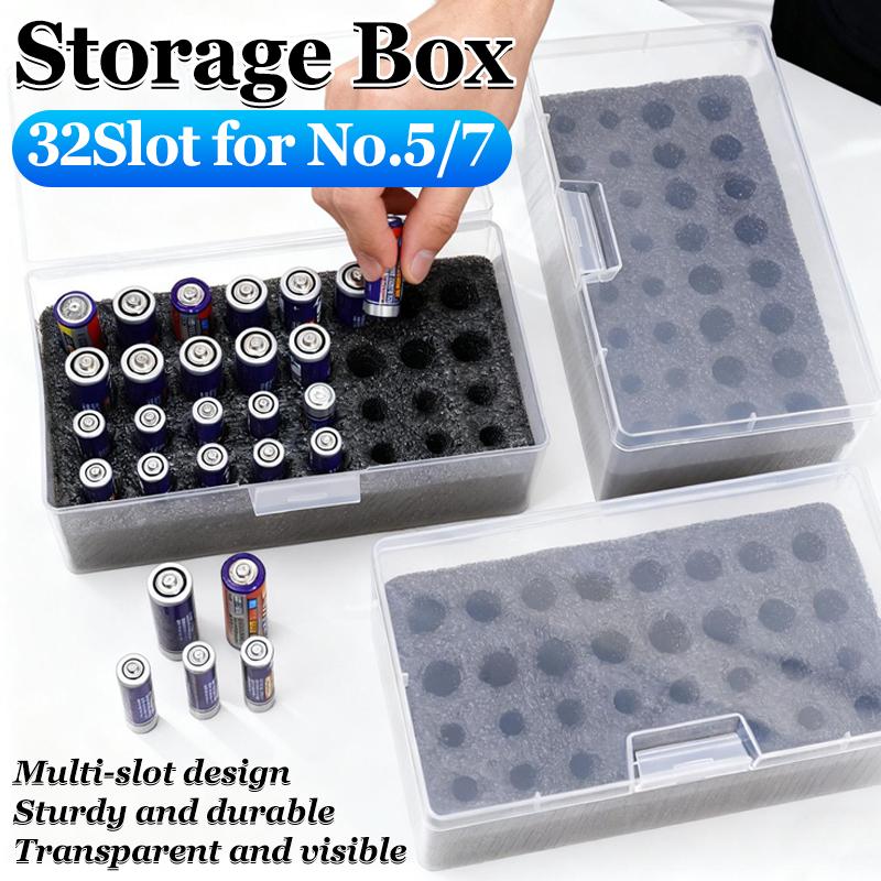 32 Slot AA AAA Battery Storage Organizer Box for No.5/7 Battery Organizer Storage Case Holder Home Drawer Organization Dispenser
