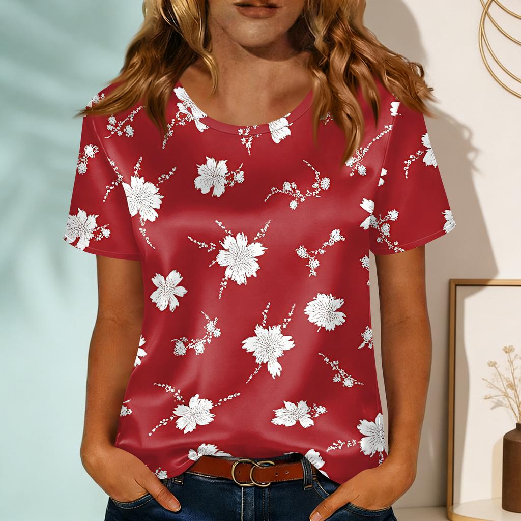 Women's Fashionable Casual Round-neck Printed Short-sleeved T-shirt Top