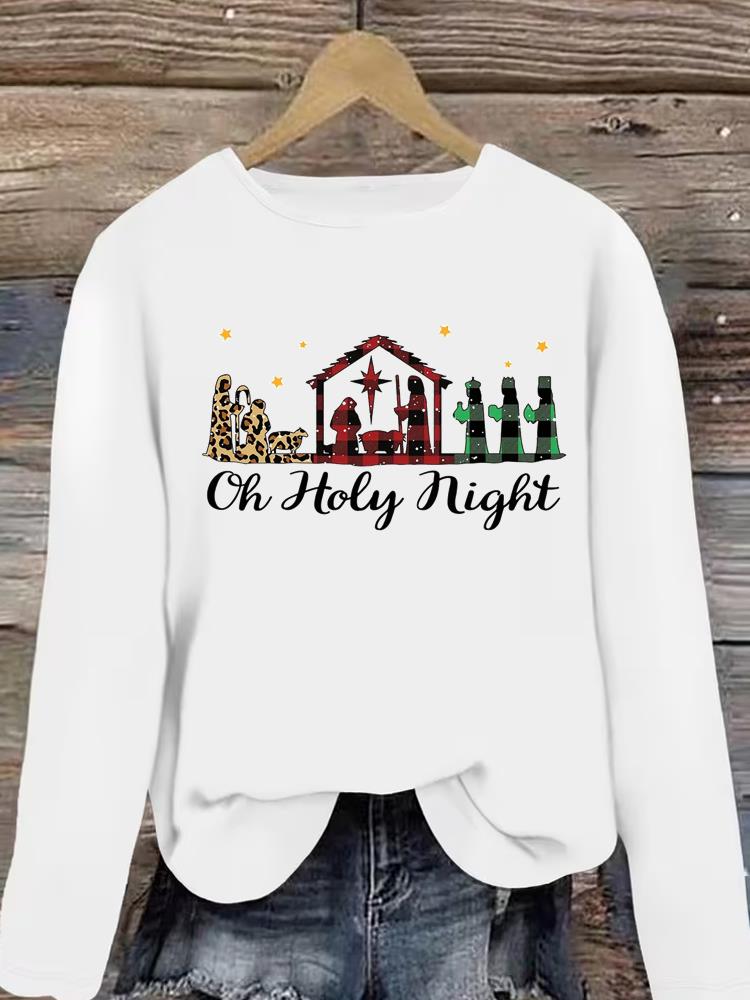 (Asian Size) Clothing T Shirt Graphic Tee Women faith peace Merry Christmas new year Print Casual Fashion Top o-neck Long Sleeve T-shirts