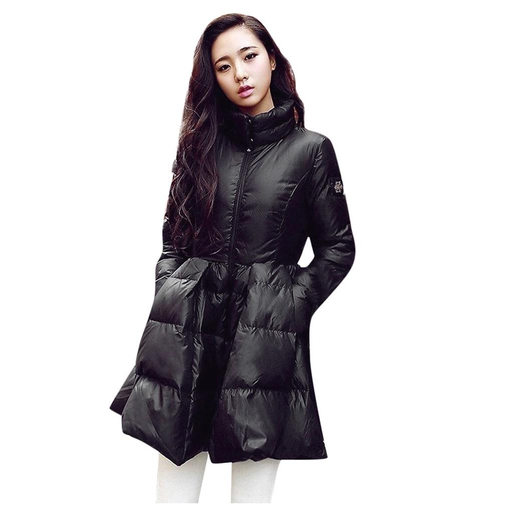Women Winter Solid Color Down Jackets Warm Long Slim Female Big Swing Coat
