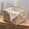 Foldable Linen Storage Basket Large Capacity Cosmetic Miscellaneous Storage Box Coarse Hemp Rope Handle Dirty Clothes Basket Home Organizing Box