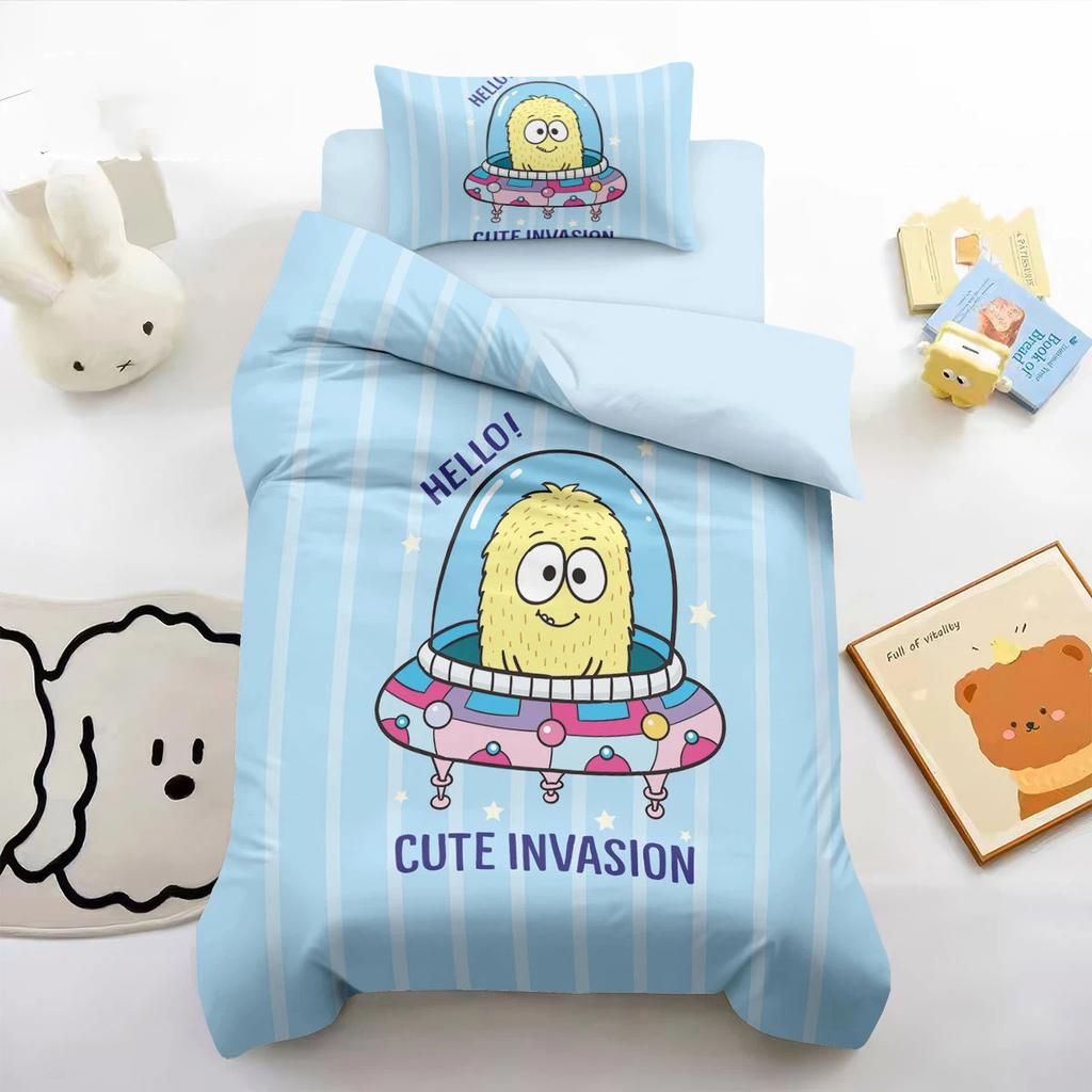 Cartoon Monster Bedding Set Cute Monster Print Quilt Cover Soft Comforter Cover With pillowcase Shams For Kids Adults Microfiber