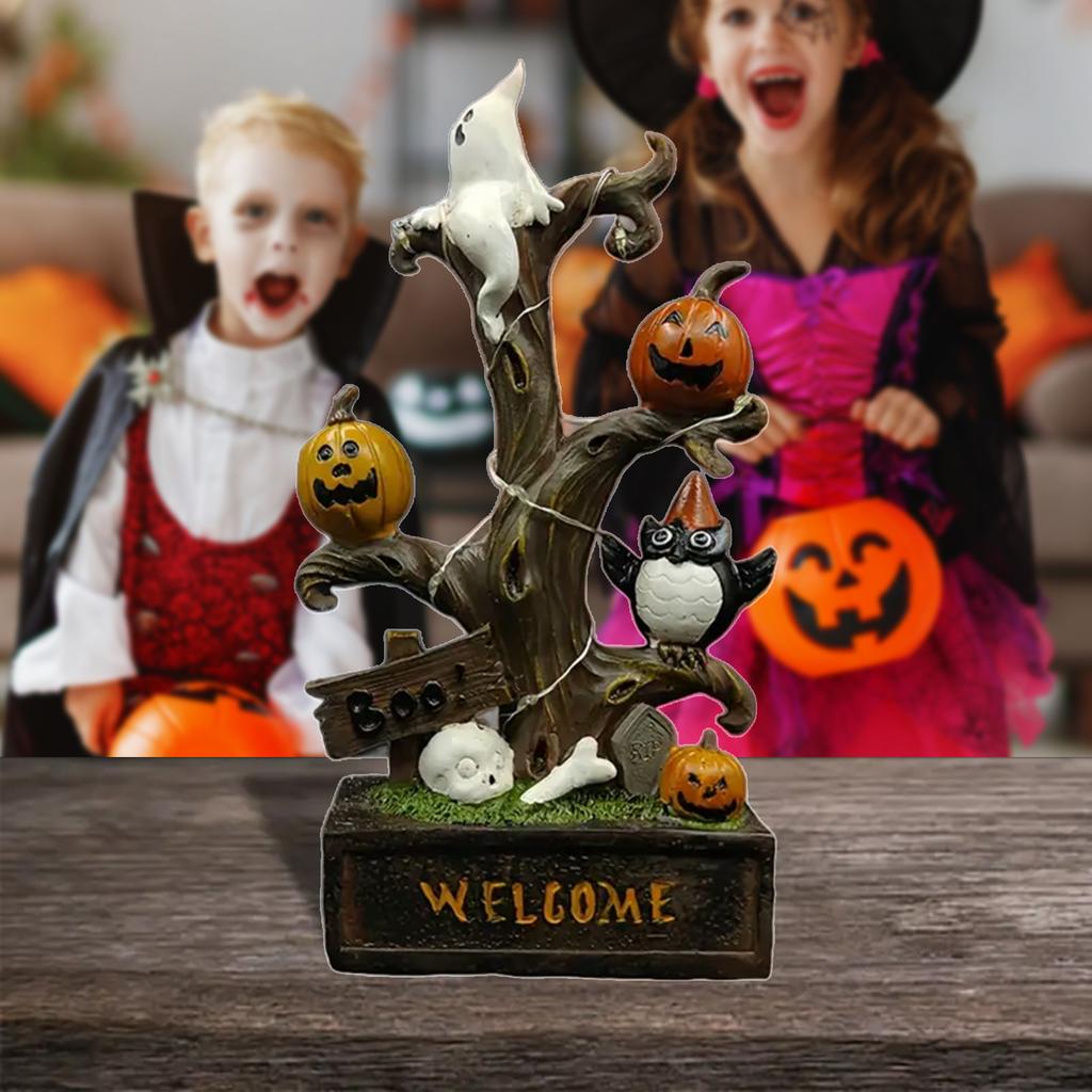 Halloween Pumpkin Spooky Tree with Lights Delicate Halloween Table Tree Pumpkin Ghost Tree Gifts for Families Friends