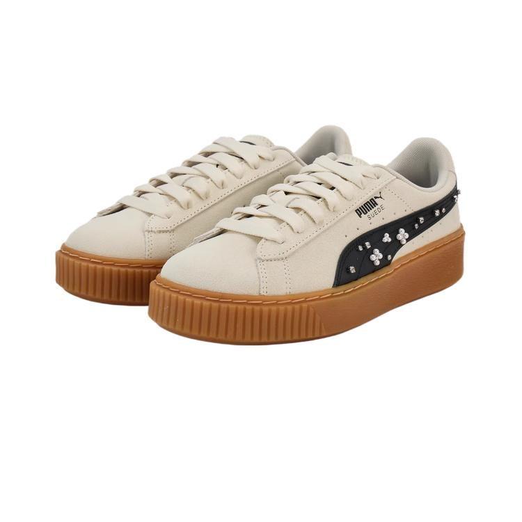 Puma Suede Platform Low Top Skateboard Shoes Women's Almond Candy 400832-02