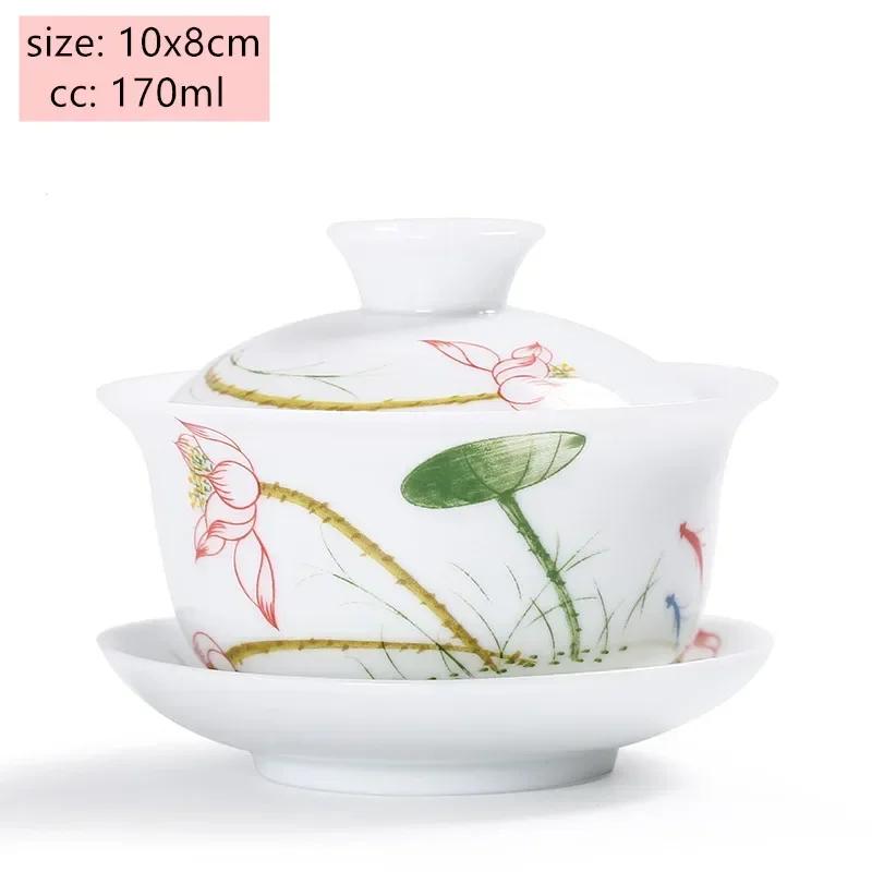 Jingdezhen White Porcelain Gaiwan Tea Cup Blue and White Porcelain Tea Maker Ceramic Handpainted Tea Bowl Tea Set Supplies