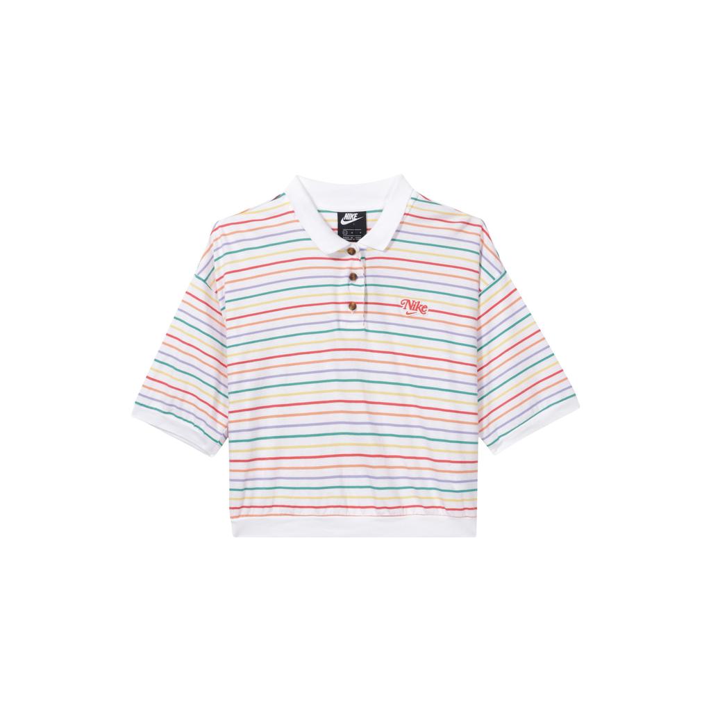 Nike Sportswear Striped Color Block Polo Shirt Women Tops White CJ2517-100
