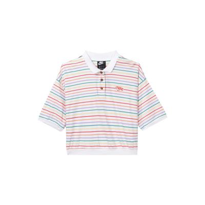 Sportswear Striped Color Block Polo Shirt Women Tops White CJ2517-100