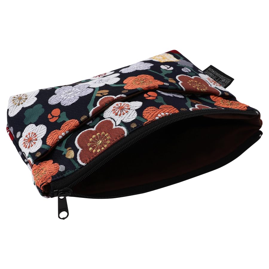 Senshishuin Nishijin Brocade Pouch Ai Ume Ranman Plum Blossoms In Full (Lined) - (Blue Bloom) (Small)