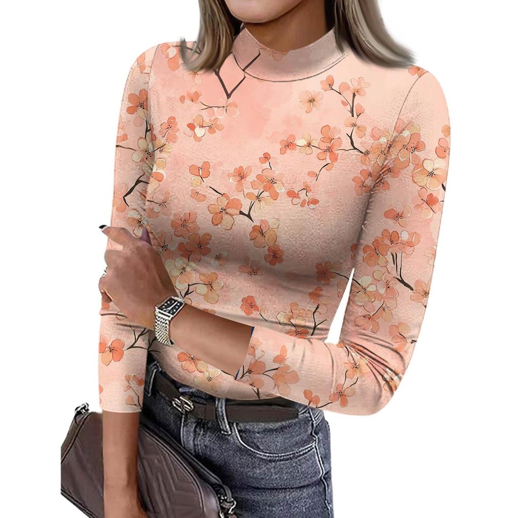 Dame T-skjorte Slim Fit Mote Casual Gradienttrykk Rund hals Pullover 3/4 Ermetopp