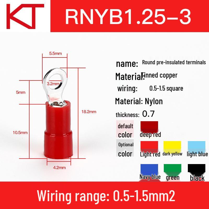 Kaisheng ROHS Copper Nylon Round OT Terminal Wire Lug RNYB1.25-3-3.5-4-5-6-8-10