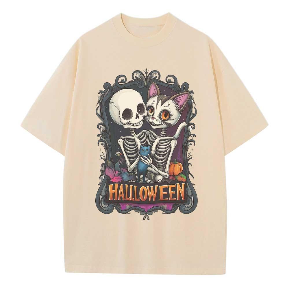 Baggy T Shirt Cotton Graphic Tees Designer Clothes Halloween Skeleton Cat Dropped Shoulder Vintage  Tops Oversize T Shirts